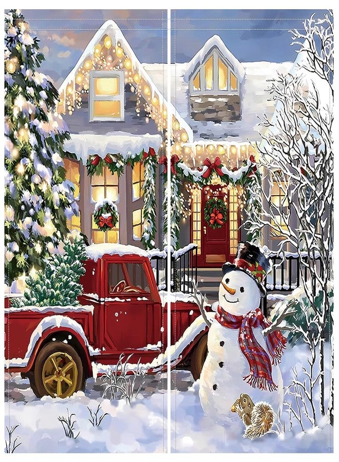 DOTOOMA 82 x 84 Inches Christmas Curtain Red Truck House with Lights On Xmas Tree Colorful Light Pine Tree Bedroom Living Room Window Decoration Drapes 2 Panel - Image 3